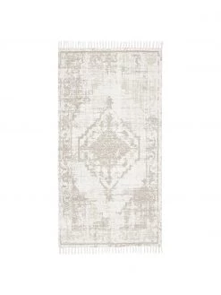 Westwing Collection Dünner Baumwollteppich Jasmine in Beige/Taupe im Vintage-Style, handgewebt, B 70 x L 140 cm (Größe XS)
