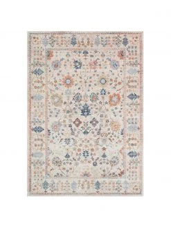 Eckiger Kurzflor-Teppich Heritage in Elfenbeinfarben mit bunten Ornamenten, B 120 x L 170 cm (Größe S)