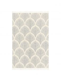 Westwing Collection Flachgewebter Baumwollteppich Klara in Beige/Blau mit Fransenabschluss, B 50 x L 80 cm (Größe XXS)Nur noch wenige verfügbar