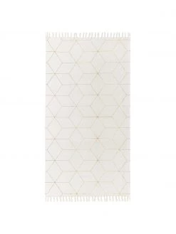 Westwing Collection Flachgewebter Baumwollteppich Yena in Beige/Goldfarben mit Fransenabschluss, B 70 x L 140 cm (Größe XS)