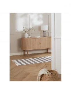 Westwing Collection Gestreifter Baumwollläufer Blocker in Grau/Weiß, handgewebt, B 70 x L 250 cm -Teppiche Verkaufsgeschäft Gestreifter Baumwolllaufer Blocker in GrauWeiss handgewebt 1