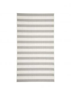 Westwing Collection Gestreifter In- & Outdoor-Teppich Axa in Grau/Cremeweiß, B 80 x L 150 cm (Größe XS)