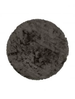 Westwing Collection Glänzender Hochflor-Teppich Jimmy in Dunkelgrau, rund, Ø 120 cm (Größe S)