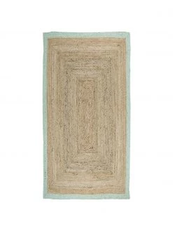 Westwing Collection Handgefertigter Jute-Teppich Shanta mit mintgrünem Rand, B 80 x L 150 cm (Größe XS)