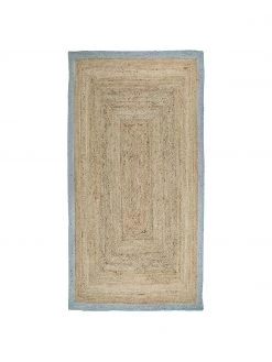 Westwing Collection Handgefertigter Jute-Teppich Shanta mit taubenblauem Rand, B 80 x L 150 cm (Größe XS)