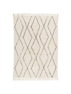 Westwing Collection Handgetufteter Baumwollteppich Bina mit Rautenmuster und Fransen, B 120 x L 180 cm (Größe S)