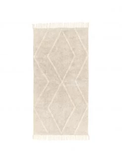 Westwing Collection Handgetufteter Baumwollteppich Bina mit Rautenmuster und Fransen, B 80 x L 150 cm (Größe XS)