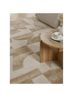 Westwing Collection Handgetufteter Wollteppich Corin mit Hoch-Tief-Struktur in Taupe / Cremeweiß, B 80 x L 150 cm (Größe XS) -Teppiche Verkaufsgeschäft Handgetufteter Wollteppich Corin mit Hoch Tief Struktur in Taupe Cremeweiss 2