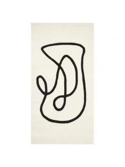 Westwing Collection Handgetufteter Wollteppich Line in Cremeweiß/Schwarz mit One Line Zeichnung, B 80 x L 150 cm (Größe XS)