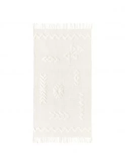 Westwing Collection Handgewebter Baumwollteppich Fenna mit Hoch-Tief-Struktur und Fransen, B 80 x L 150 cm (Größe XS)