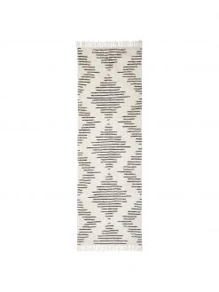 Westwing Collection Handgewebter Boho-Baumwollläufer Fini mit Fransen, B 80 x L 250 cm