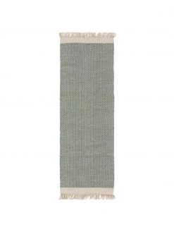 Benuta Handgewebter Wollläufer Kim in Grün/Creme, mit Fransen, B 70 x L 200 cm