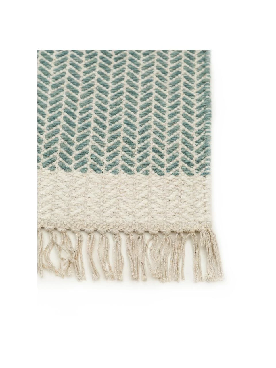Benuta Handgewebter Wollteppich Kim in Grün/Creme, mit Fransen, B 80 x L 120 cm (Größe XS) 5 Benuta Handgewebter Wollteppich Kim in Grün/Creme, mit Fransen, B 80 x L 120 cm (Größe XS) – Bild 3