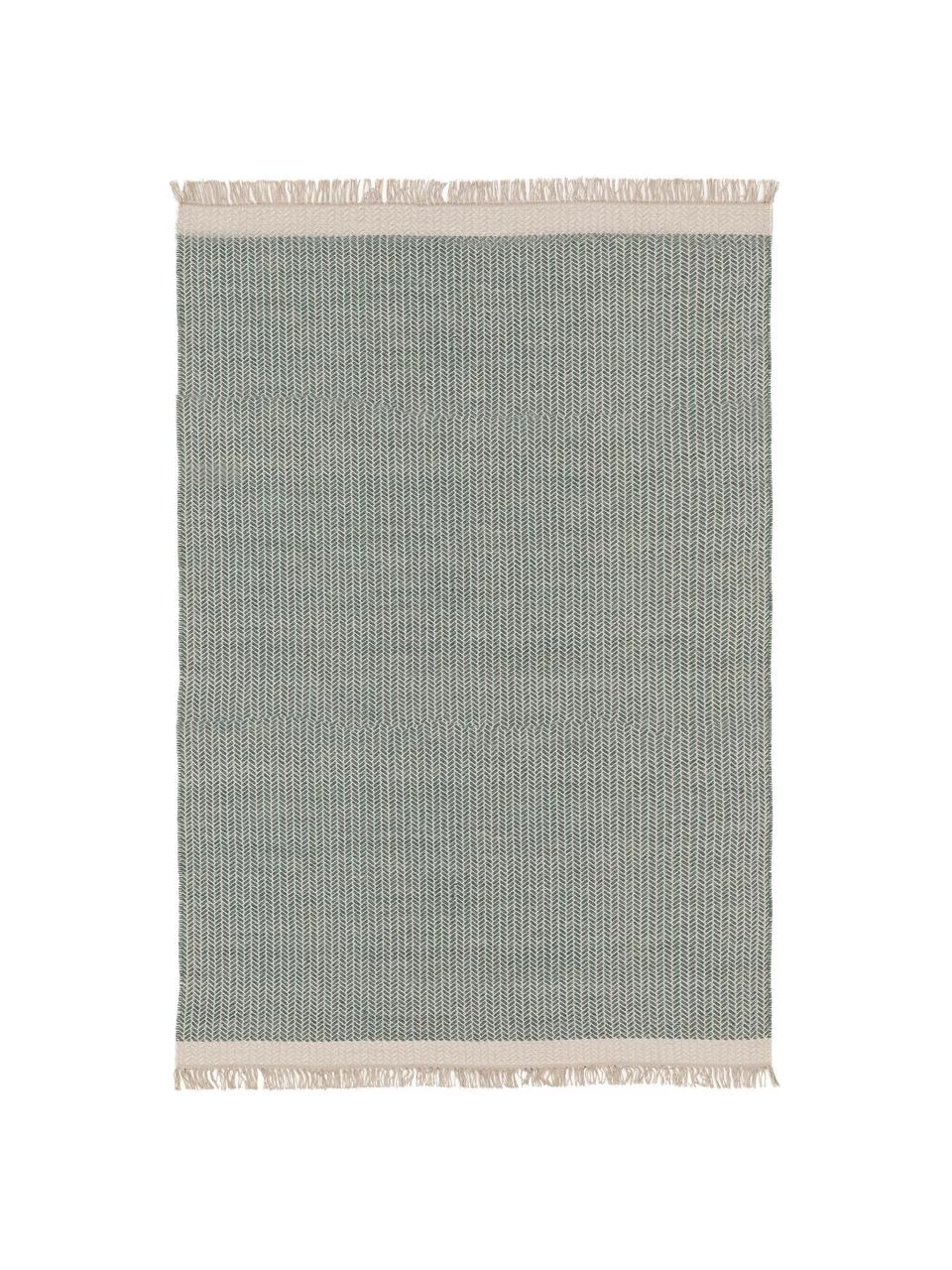 Benuta Handgewebter Wollteppich Kim in Grün/Creme, mit Fransen, B 80 x L 120 cm (Größe XS) 3 Benuta Handgewebter Wollteppich Kim in Grün/Creme, mit Fransen, B 80 x L 120 cm (Größe XS)