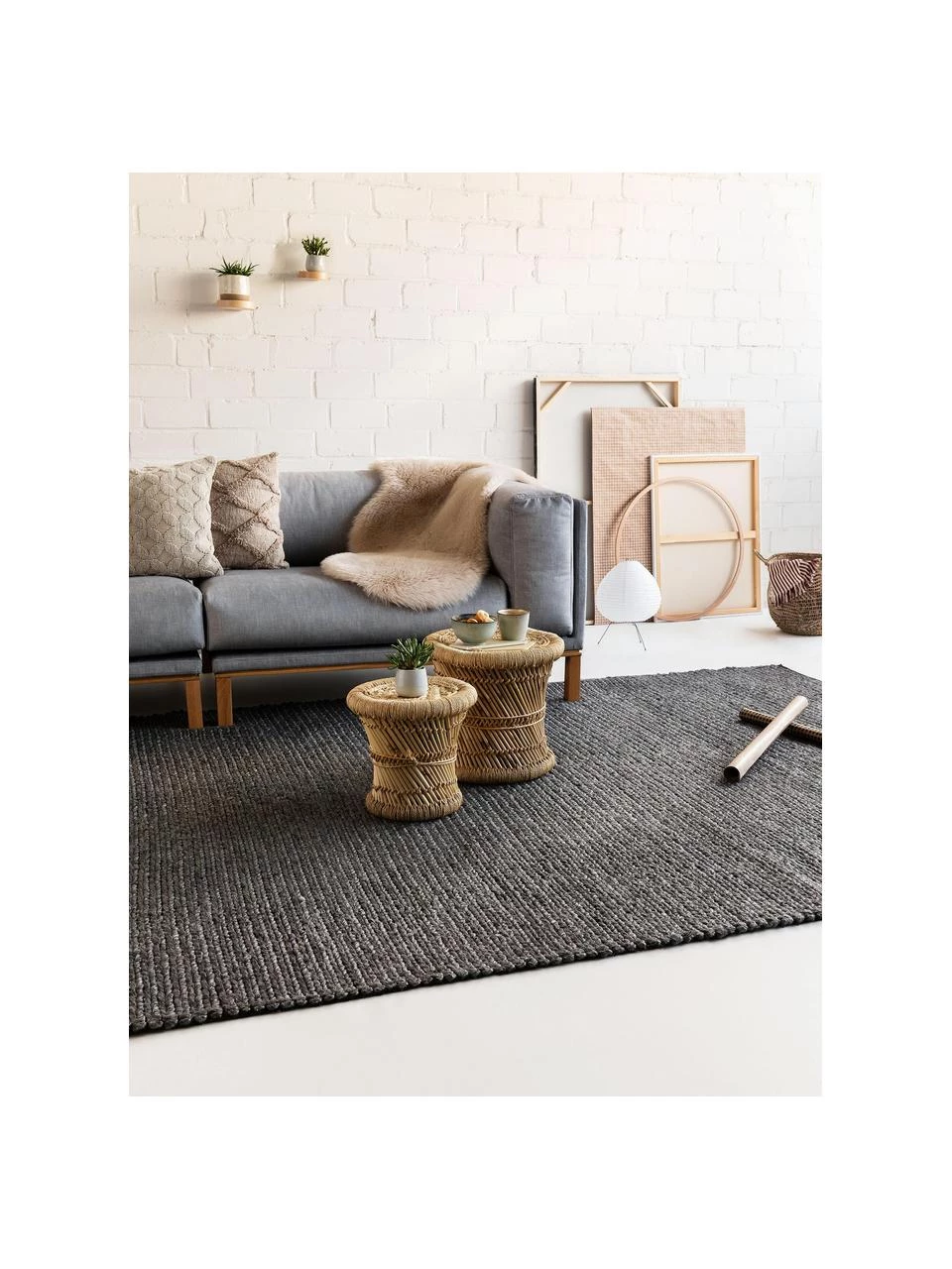 Benuta Handgewebter Wollteppich Uno in Dunkelgrau meliert mit geflochtener Struktur, B 120 x L 170 cm (Größe S) 4 Benuta Handgewebter Wollteppich Uno in Dunkelgrau meliert mit geflochtener Struktur, B 120 x L 170 cm (Größe S) – Bild 2