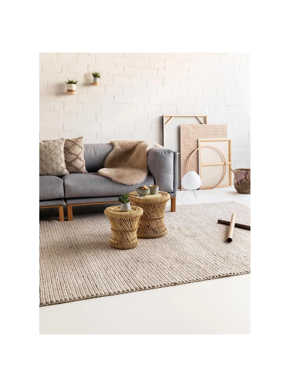 Benuta Handgewebter Wollteppich Uno in Taupe mit geflochtener Struktur, B 120 x L 170 cm (Größe S) 4 Benuta Handgewebter Wollteppich Uno in Taupe mit geflochtener Struktur, B 120 x L 170 cm (Größe S) – Bild 2