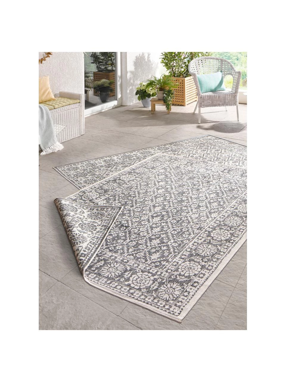 In- & Outdoor-Wendeteppich Curacao im Vintage Style, Grau/Creme, B 160 x L 230 cm (Größe M) 4 In- & Outdoor-Wendeteppich Curacao im Vintage Style, Grau/Creme, B 160 x L 230 cm (Größe M) – Bild 2