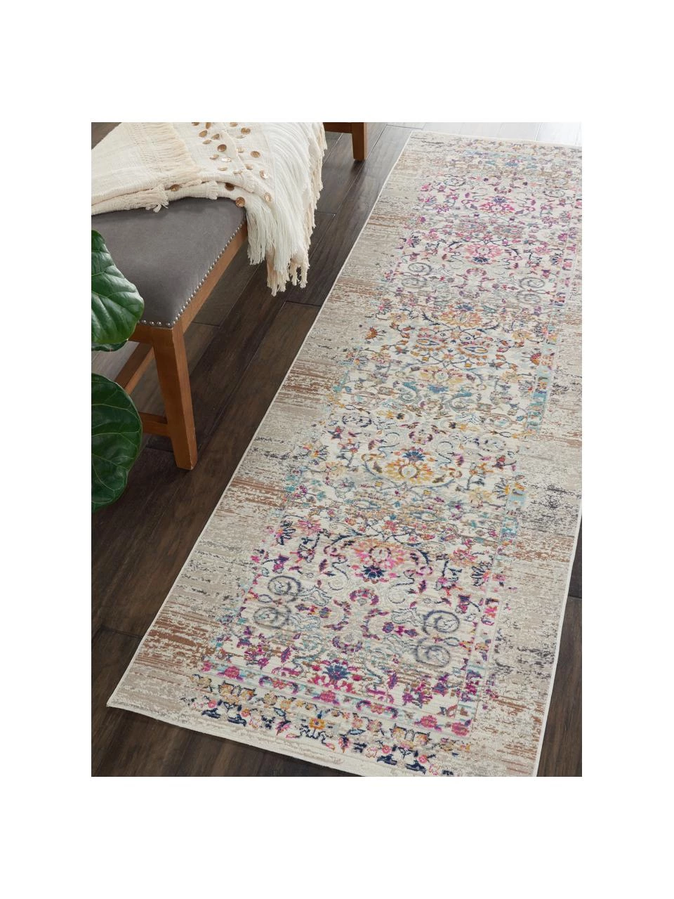 Niederflor-Läufer Kashan mit bunten Ornamenten, B 70 x L 245 cm 4 Niederflor-Läufer Kashan mit bunten Ornamenten, B 70 x L 245 cm – Bild 2