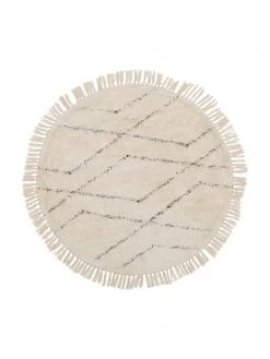 Westwing Collection Runder Baumwollteppich Bina mit Rautenmuster, handgetuftet, Ø 110 cm (Größe S)