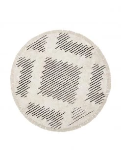 Westwing Collection Runder Boho-Baumwollteppich Fini mit Fransen, handgetuftet, Ø 120 cm (Größe S)