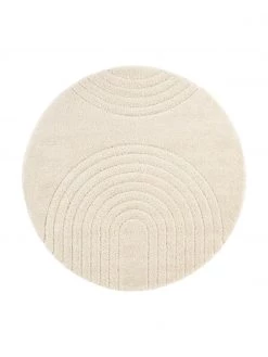 Runder Hochflor-Teppich Norwalk in Cremeweiß mit geometrischem Muster, Ø 160 (Größe L)