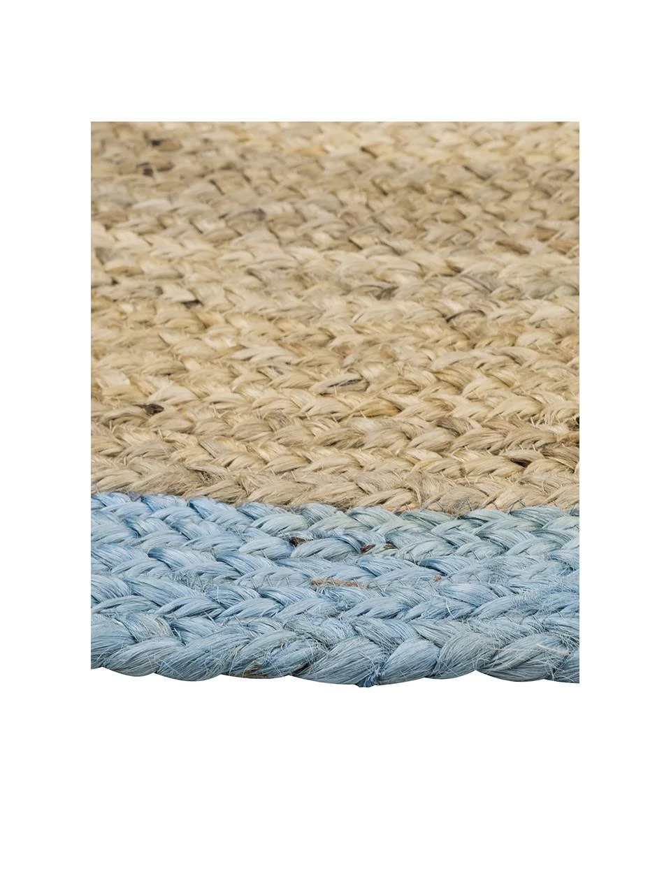 Westwing Collection Runder Jute-Teppich Shanta mit blauem Rand, handgefertigt, Ø 100 cm (Größe XS) 5 Westwing Collection Runder Jute-Teppich Shanta mit blauem Rand, handgefertigt, Ø 100 cm (Größe XS) – Bild 3