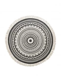 Westwing Collection Runder Teppich Benji mit Fransen, flachgewebt, Ø 150 cm (Größe M)