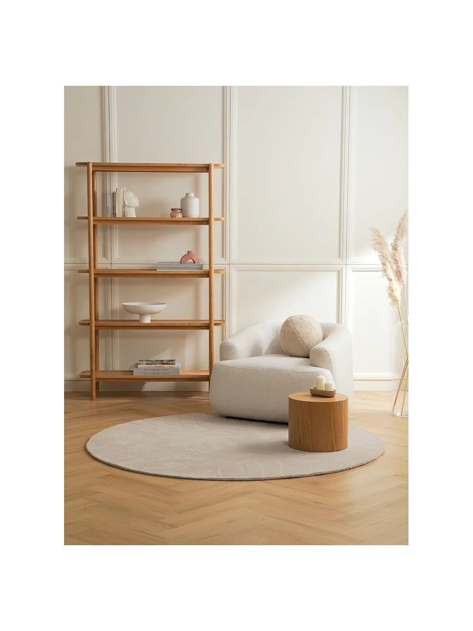 Westwing Collection Runder Wollteppich Aaron in Hellgrau, handgetuftet, Ø 120 cm (Größe S) 4 Westwing Collection Runder Wollteppich Aaron in Hellgrau, handgetuftet, Ø 120 cm (Größe S) – Bild 2