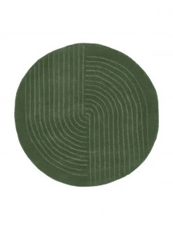 Westwing Collection Runder Wollteppich Mason in Dunkelgrün, handgetuftet, Ø 120 cm (Größe S)