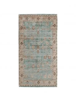 Westwing Collection Vintage Chenilleteppich Rimini in Türkis-Braun, handgewebt, B 80 x L 150 cm (Größe XS)